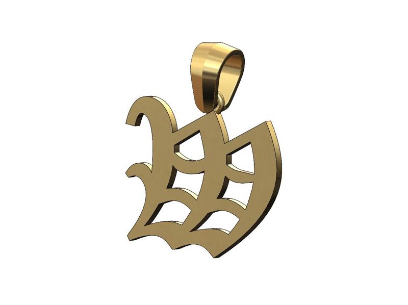 W gothic old english initial pendant charm bail 3D print model
