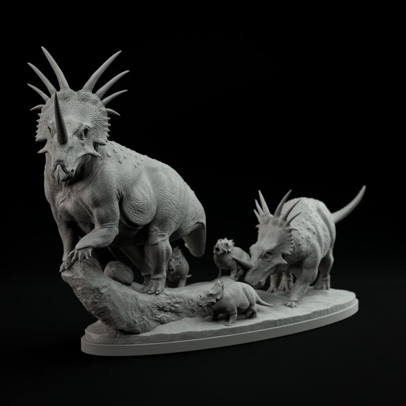 Styracosaurus family 1-35 scale pre-supported dinosaur