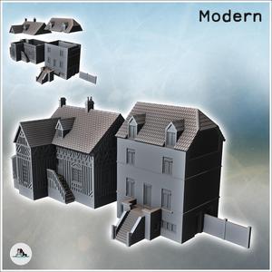 Set of two houses from Sword Beach (Ouistreham, Normandy, France) - Modern WW2 WW1 World War Diaroma Wargaming RPG Mini Hobby