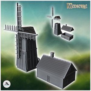 Set of wooden mill on a square base with an annex farm building with a chimney (33) - Modern WW2 WW1 World War Diaroma Wargaming RPG Mini Hobby