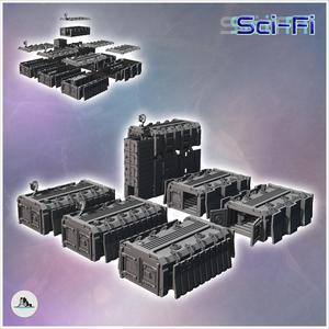 Set of six futuristic outpost buildings with long-distance antennas and observation post (33) - Future Sci-Fi SF Post apocalyptic Tabletop Scifi Wargaming Planetary exploration RPG Terrain