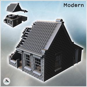 Single-story house with brick walls, tiled roof, and rear annex (9) - Modern WW2 WW1 World War Diaroma Wargaming RPG Mini Hobby