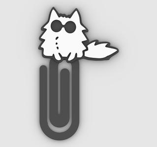 kitten with black glasses - Paper clip, bookmark - 3MF pre-painted , STL