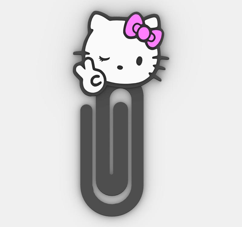 hello kitty - peace and Love - Paper clip, bookmark - 3MF pre-painted , STL