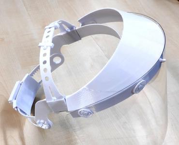 comfortable face shield with size adjustment knob and overhead strip