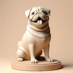 2135 Laughing Pug - Ivory-Style 3D-Printed Statue, pug, pug, dachshund, poodle, cat, dog, monkey, zebra, animal, armadillo, lion, fox, faun, pomeranian, troll, platypus, majestic, sculpture, fantasy, crocodile