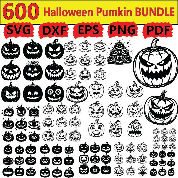 600 halloween pumpkin bundles svg, dxf, eps, png, pdf, file