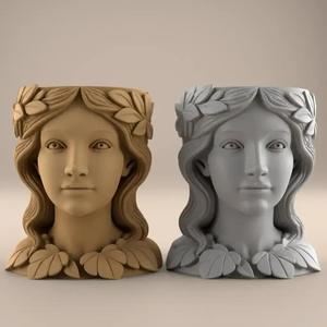 Woman Head Planter - urn - candy and candle container stl