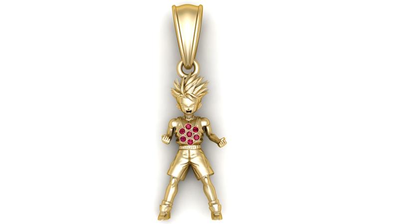3D gold anime warrior pendant