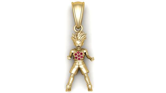 3D gold anime warrior pendant