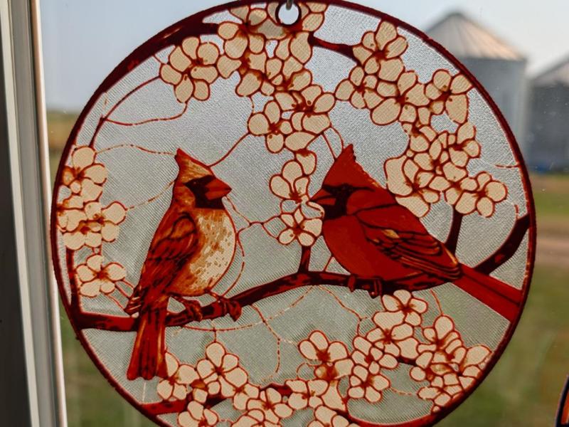 Male and female Cardinal Hueforge Suncatcher