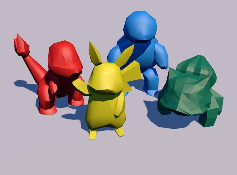 PICACHU BULBASAUR CHARMANDER CHARMANDER SQUIRTLE POKEMON LOWPOLY