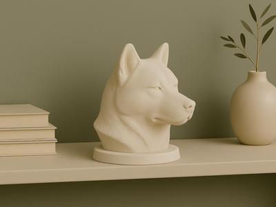 Akita Inu Dog Bust, 3D Printable Sculpture
