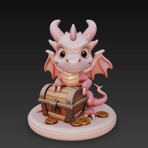 Guardian Dragon | Cute Fantasy Miniature with Treasure Chest