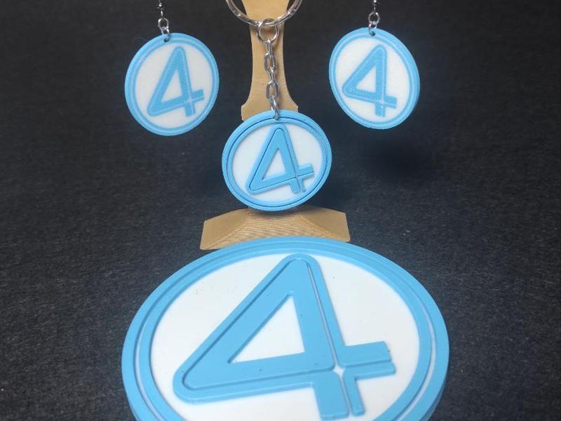 Fantastic 4 Logo Set – Plaque, Keychain & Earrings