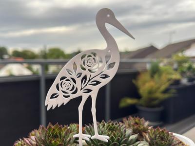 Floral Stork with Flower Stake
