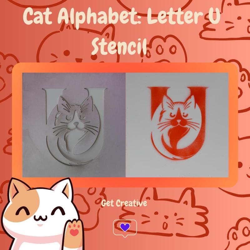 Cat Alphabet: Letter U Stencil - STL & SVG Files