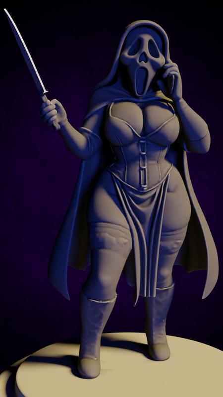 Halloween Scream Girl STL - Sexy Ghostface Figure for 3D Printing | Big Boobs Cosplay Model