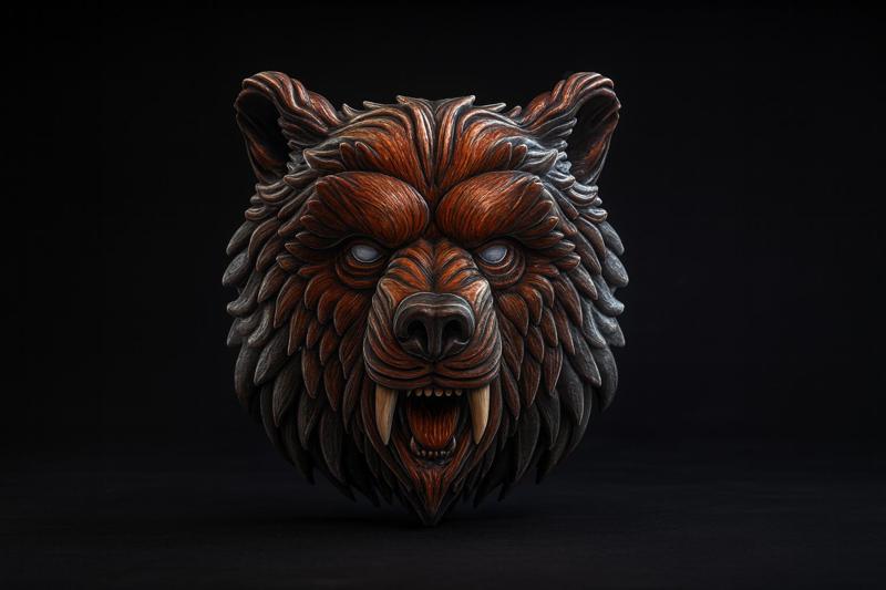 Bear Wolf Hybrid Head – Detailed Animal Sculpture Wall Art
