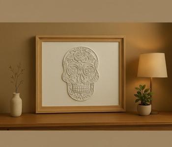 Mexican Sugar Skull 3D Relief Wall Art - Floral Calavera STL for 3D Printing