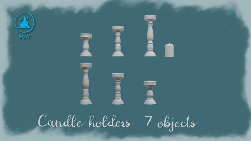 Set of 6 Candle Holders and Candle– Miniature 3D Printable Models
