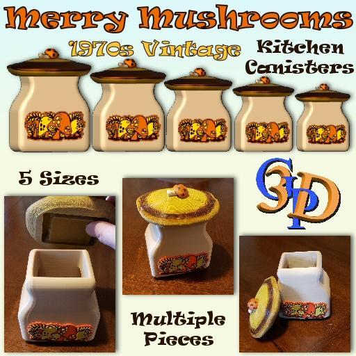 Merry Mushroom 1970s Vintage Kitchen Canisters Cottagecore Decor