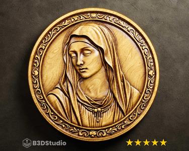 Mother Mary Relief High Detail 3D Model: CNC Laser & 3D Print STL File + 4K TIF Grayscale Image