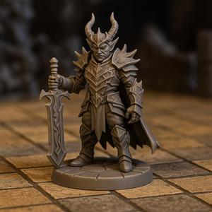 The Shadow King – Tiefling King Miniature with Cursed Greatsword, 28mm RPG Character 1/70 Scale