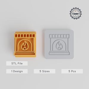 Fireplace Stamp Tile Set, 5 Size Motifs, 20-40mm, Perfect for Clay, Cookies & Fondant, Cozy Winter Ambiance PRODUCT_5424