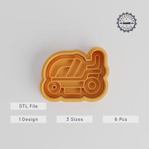 Ride On Lawnmower Cookie Cutter & Fondant Stamp Set, S/M/L Sizes, 6 Piece Baking Tool Collection