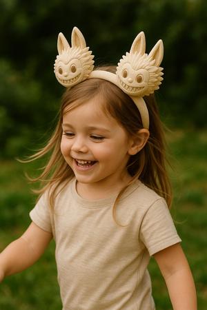Whimsical Garden Girl with Labubu Headband – 3D Printable Figurine