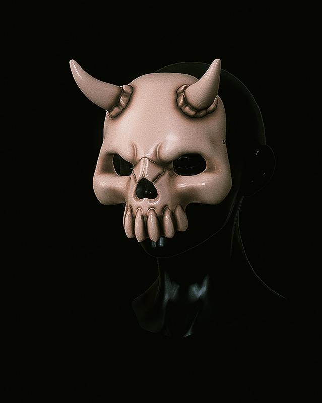 Human skull with horns