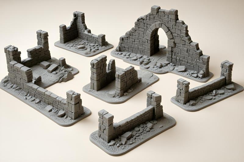 Ruined Modular Stone Wall Terrain Set – Wargaming & RPG Diorama Scenery STL