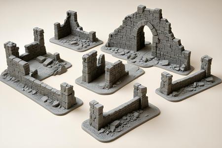 Ruined Modular Stone Wall Terrain Set – Wargaming & RPG Diorama Scenery STL