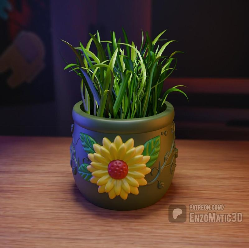 sunflower pot - flower pot, pencil holder - 3mf, STL