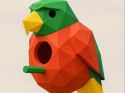 Polly, the poly parrot, BIRDHOUSE!  