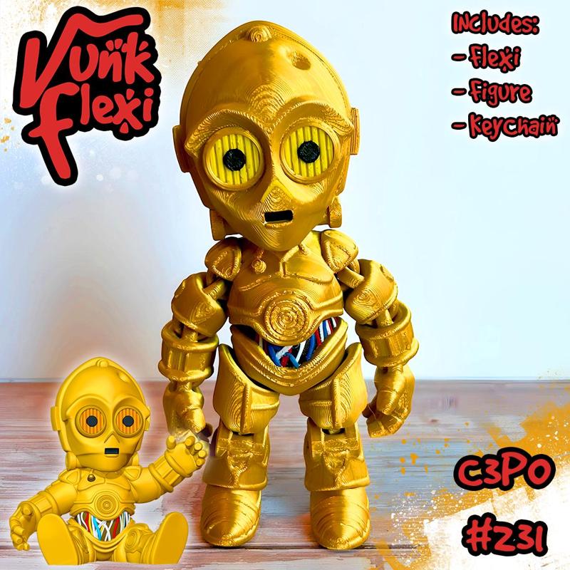 Star Wars C3P0 MultiColor Flexi Print-In-Place + figure & keychain