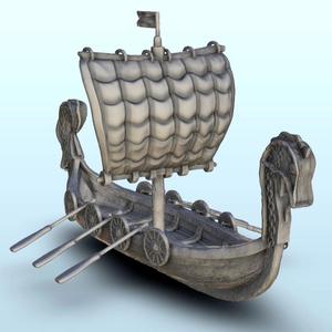 Viking short drakkar with paddles - SAGA Flames of war Bolt Action Medieval Age of Sigmar Warhammer