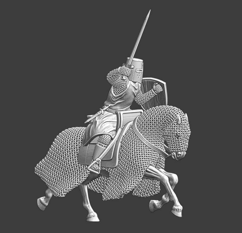 Medieval Knight mounted on chainmail clad horse