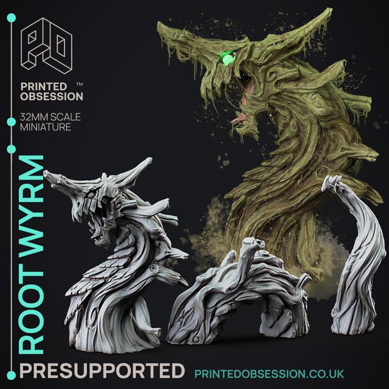 Root Wyrm - Wood Dragon - PRESUPPORTED - 32mm Scale