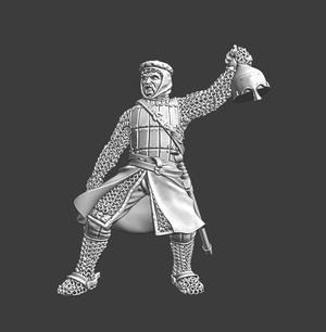 Medieval knight celebrating holding pagan helmet 3D print model