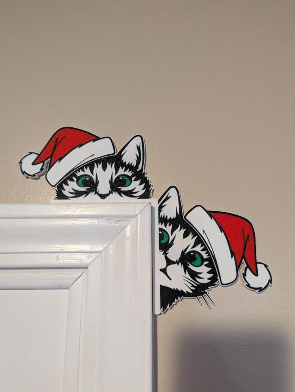 Peeking Cats Christmas Door Decoration