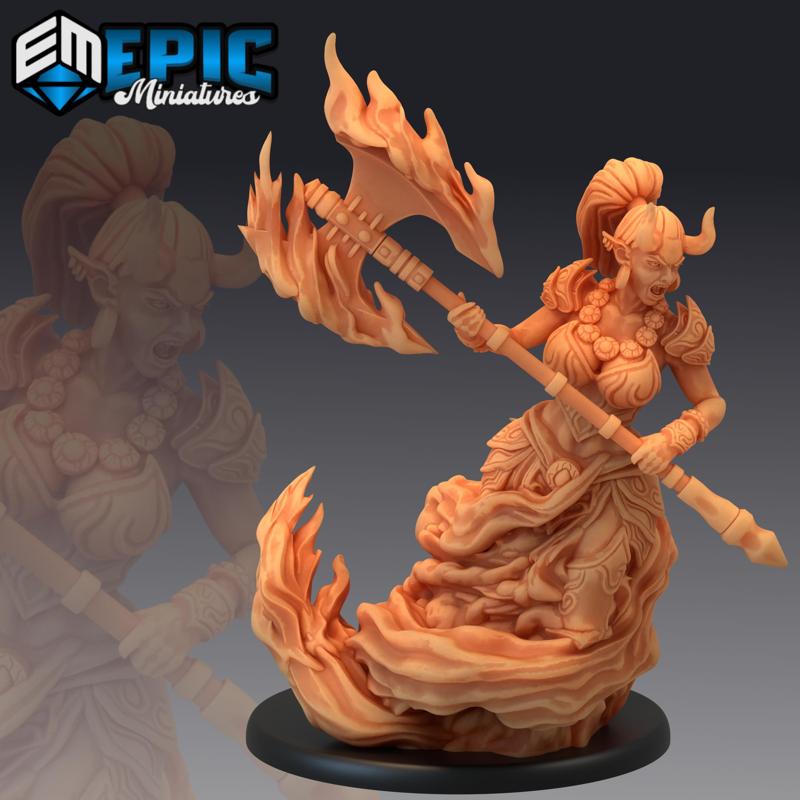 Efreeti Female Attacking / Fire Elemental Djinn / Ifrit Girl / Inferno Genie