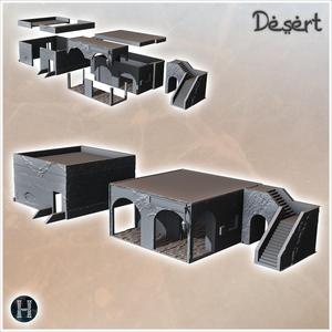 Set of two flat-roofed Eastern buildings with lantern and grand staircase (10) - Modern WW2 WW1 World War Diaroma Wargaming RPG Mini Hobby