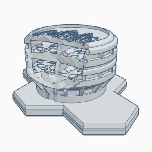 Scifi Ruined Building 33 with Hex Base SFRHB033