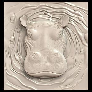 3D Model STL File for CNC Router/Laser & 3D Printer A Hippopotamus Capable of Controlling Water Like a Magician 1