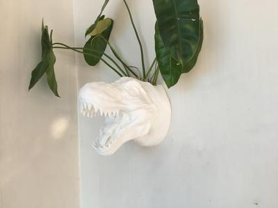 trex tyrannosaurus head wall mount planter pot flower vase stl