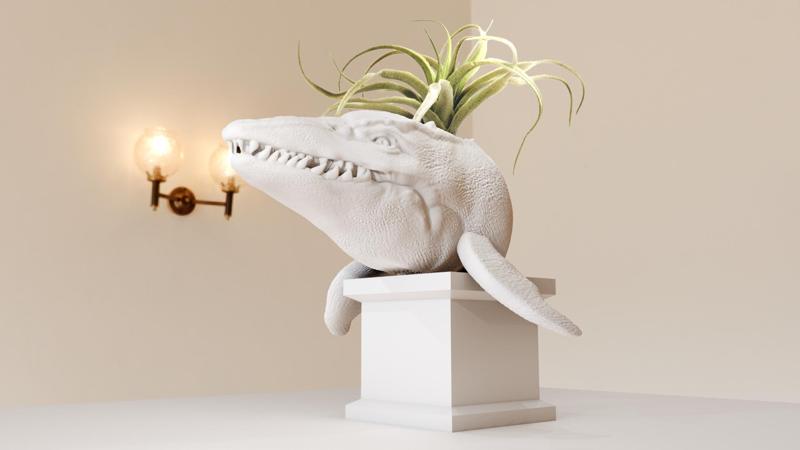mososaurus bust planter pot flower vase stl