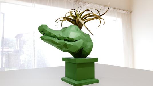 caiman crocodile bust low poly planter pot flower vase stl