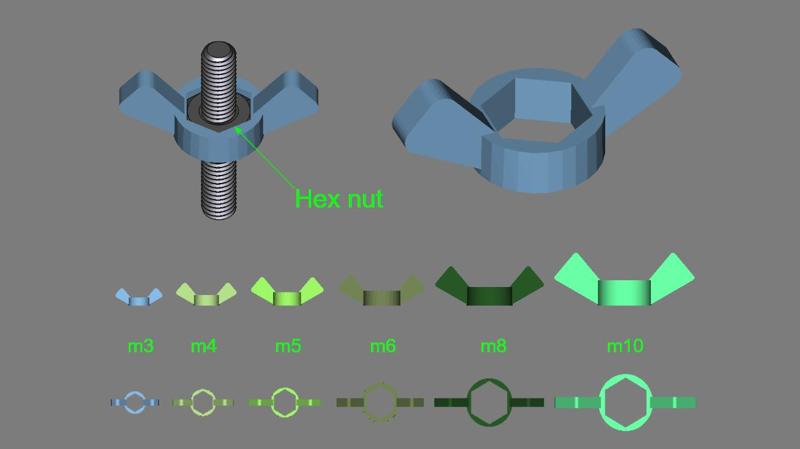 Hex nut to wing nut collection m3-m10
